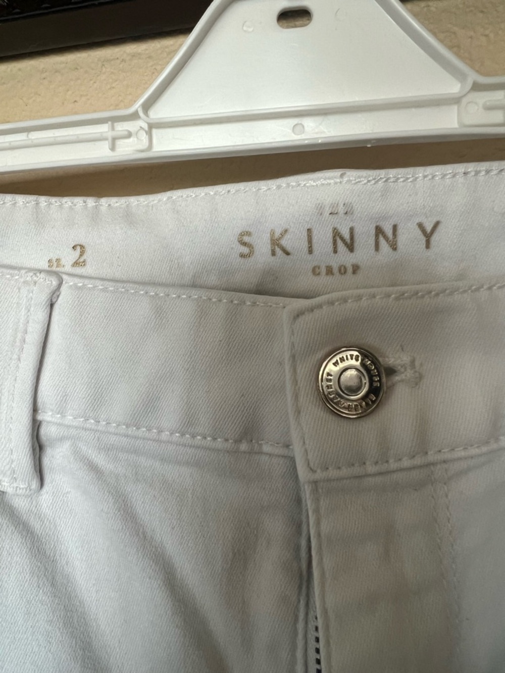 White House Black Market White Skinny Crop Jeans with Gold-Tone Button - Picture 2 of 5